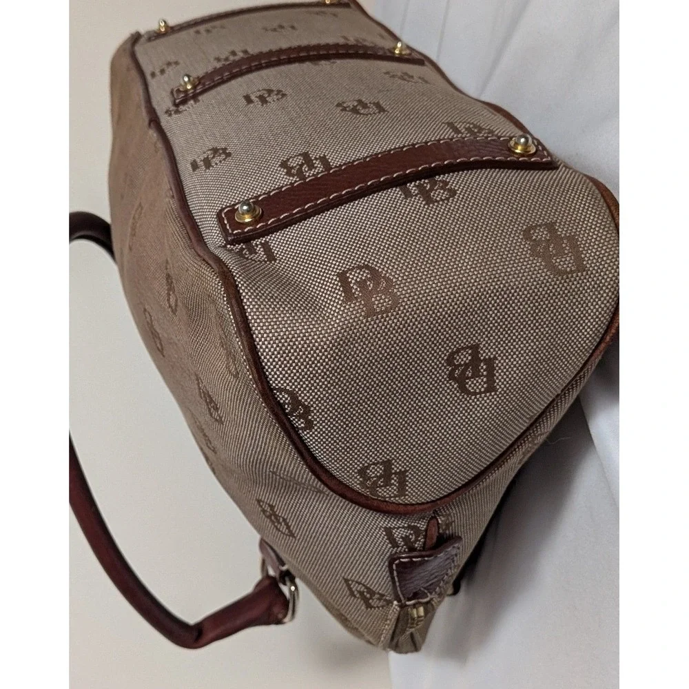 Dooney & Bourke Satchel Vintage Tan Brown Monogram Logo Canvas Leather Dome Bag